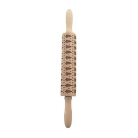 Baking Cookies Fondant Cake Dough Engraved Roller Rolling Pin (Color: Wood Color, Type: Style B)